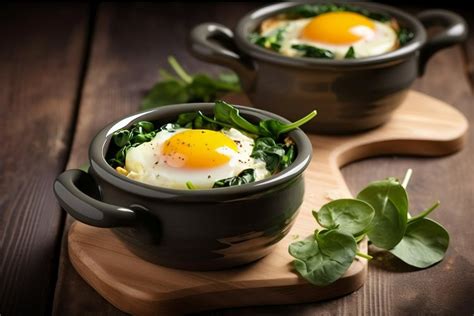 Egg dishes spinach cheese board. Generate Ai