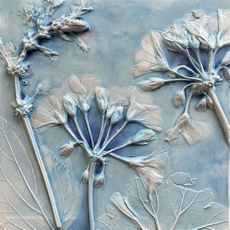 Plaster Wall Art Blue Geranium Watercolor Artwork Salvia Botanical