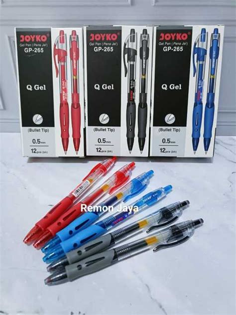 12 PCS Gel Pen Pulpen Pena Joyko GP 265 Q Gel 0 5 Mm HITAM BIRU DAN