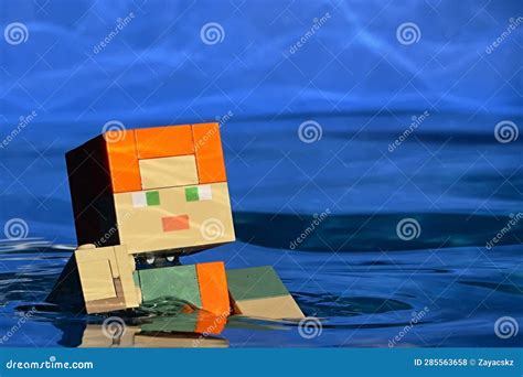 Lego Minecraft Large Action Figure Of Main Character Alex Is Swimming In Deep Blue Water