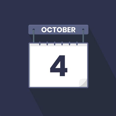 4th October Calendar Icon October 4 Calendar Date Month Icon Vector