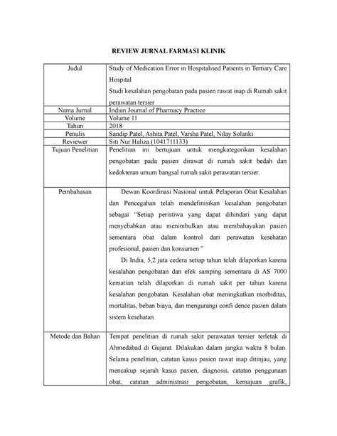 Contoh Resume Jurnal Farmasi Review Jurnal Farmasi Klinik Judul Study