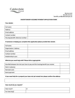 Fillable Online Calderdale Gov Discretionary Housing Payment