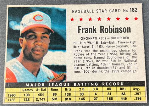 1961 POST BASEBALL 182 FRANK ROBINSON EX EBay