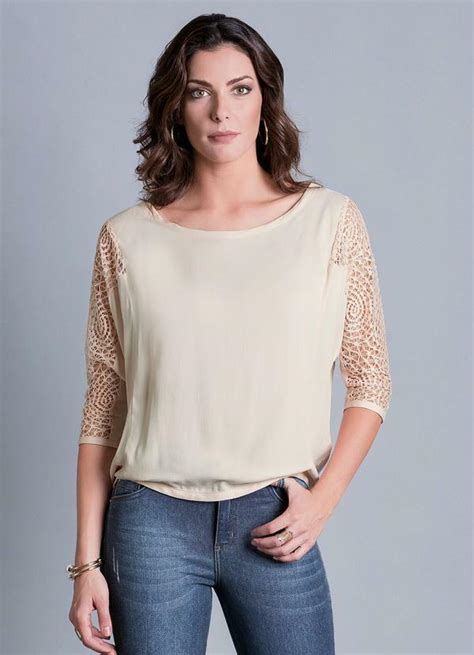 Blusa Mangas Em Renda Nude Multimarcas