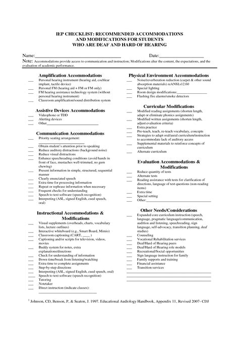 Iep Checklist Recommended Accommodations And Modifications For Iep