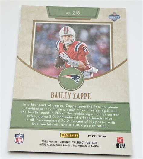 BAILEY ZAPPE RC SP 2022 Panini Chronicles Legacy Update Silver Prizm