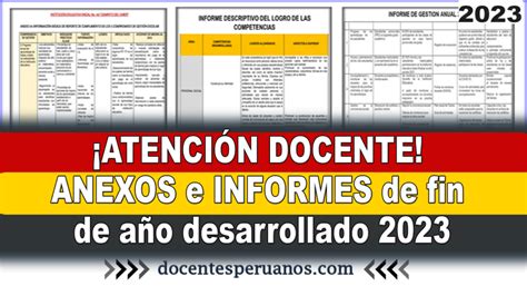 ¡atenciÓn Docente Anexos E Informes De Fin De Año Desarrollado 2023