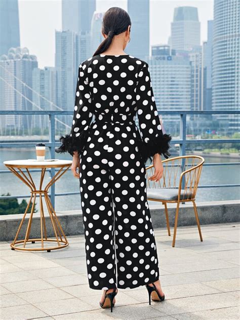 Shein Surplice Wrap Belted Polka Dot Jumpsuit Shein Usa