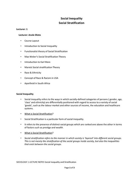 Soc Test Practise Notes Sociology Lecture Notes Social Inequality