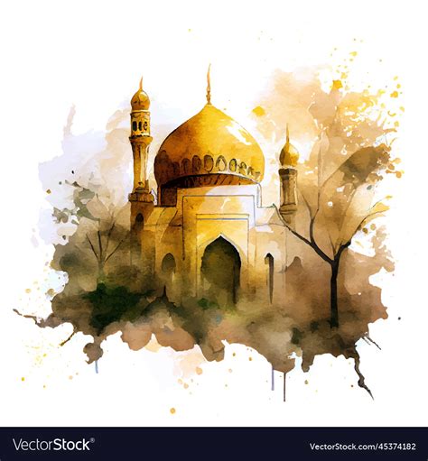 Watercolor Beautiful Painted Islamic Mosque Vector Image