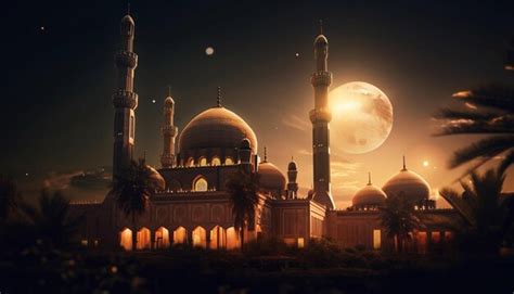 Premium AI Image | night view of mosque mosque in night mosque at night ...