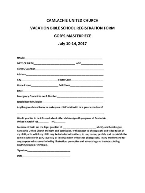 Fillable Online Vacation Bible Schoolburton Congregational Churchucc Fax Email Print Pdffiller