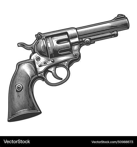 Revolver engraving sketch Royalty Free Vector Image