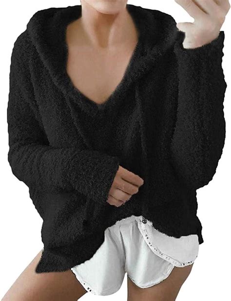 Women Oversized Sherpa Pullover Hoodie Shaggy Drawstring Fuzzy Fleece