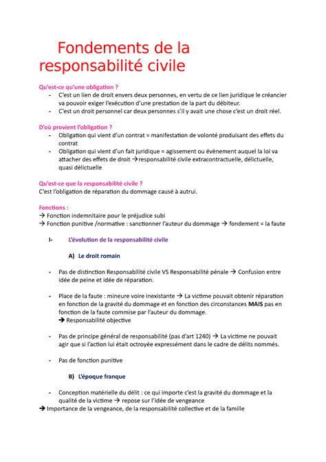 Fondements de la responsabilité civile Fondements de la