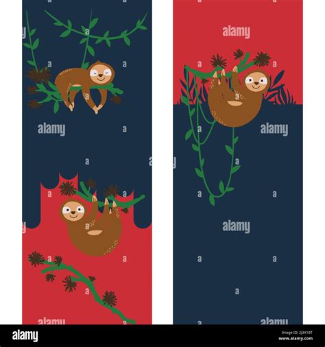 Cute Sloth On Branches Cartoon Vector Illustration Sleeping Sloth In A