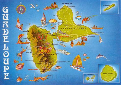 Large travel illustrated map of Guadeloupe | Guadeloupe | North America ...