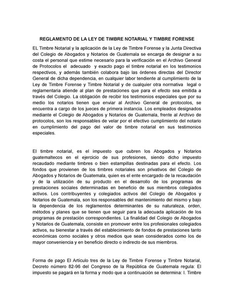 Analisis De Notarial REGLAMENTO DE LA LEY DE TIMBRE NOTARIAL Y TIMBRE