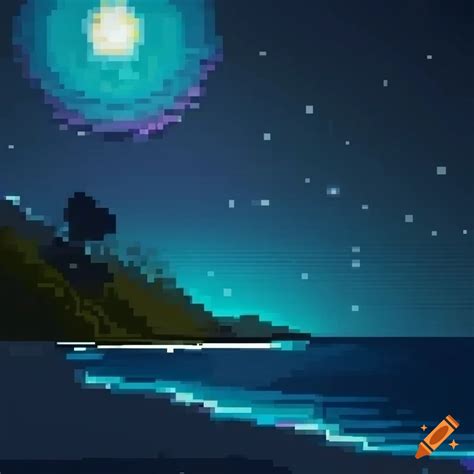 Pixel Art Of A Starry Beach At Night On Craiyon