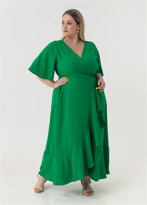 Vestido Longo Transpassado Plus Size Feminino Estilo Pr Prio Moda