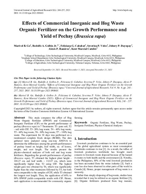 Fillable Online Effects of Organic and Inorganic Fertilizer Application on ... Fax Email Print ...