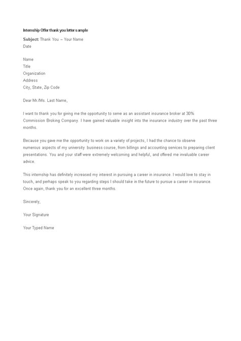 Internship Offer Thank You Letter Templates At Allbusinesstemplates