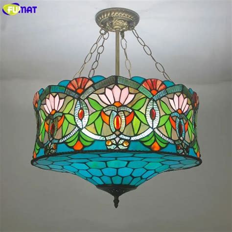 Fumat Stained Glass Pendant Lamps Blue Green Color Glass Led Pendant Lights Suspension Luminaire