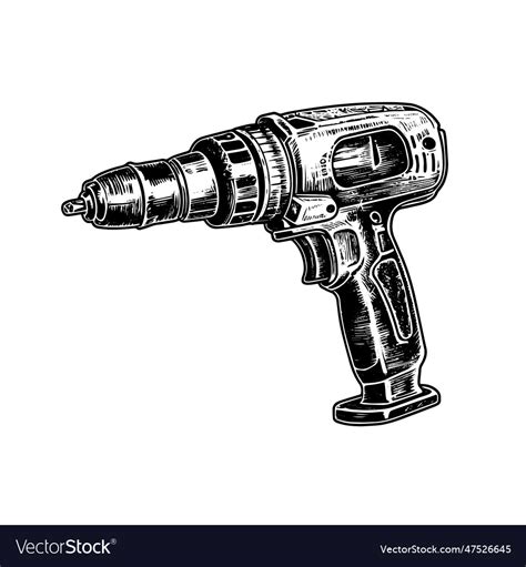 Drill Drawing Isolated Hand Drawn Object Engraved Vector Image