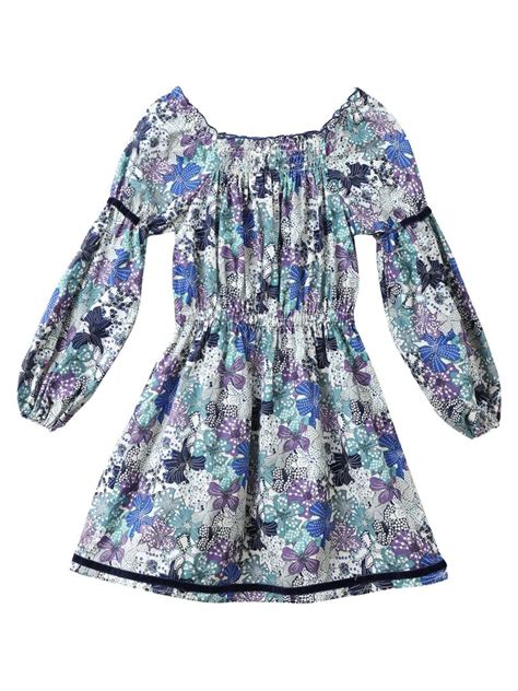 Robe Intersaison Fille Liberty Fleuri Bleu Violet Lilas Chimene La