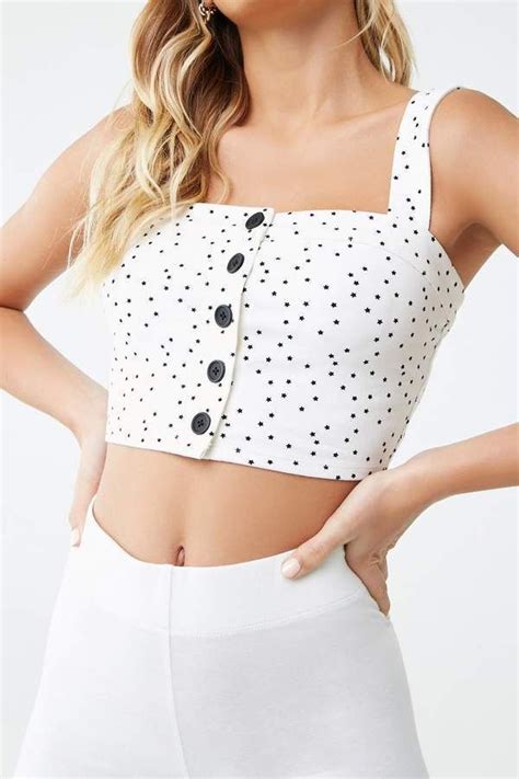 Forever 21 Button Front Star Print Crop Top Print Crop Tops Forever21 Tops Crop Tops