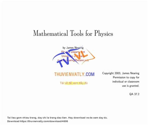 Pdf Mathematical Tools For Physics Th Vi N V T L