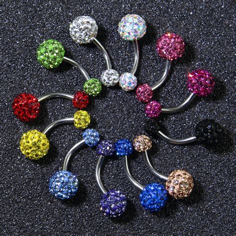 Double Crystal Ball Belly Button Rings 12Colors Surgical Steel Sexy