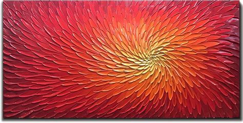 Amazon AMEI Art 24X48 Inch 3D Hand Painted Red Artwork Textured