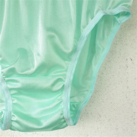 Vintage Slippery Nylon Panty Soft Green Bikini Sheer Brief Size Hip