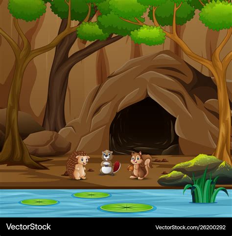 Many animals cartoon living in cave Royalty Free Vector