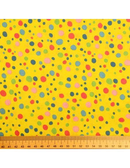 Coton Imprim Pois Multicolores Sur Fond Jaune