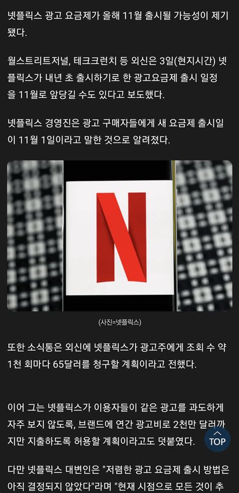 넷플릭스 광고요금제 11월 출시예정 가능성 유머움짤이슈 에펨코리아