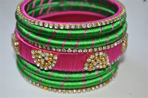 Silk Thread Bangles Bridal And Wedding Pink And Green With