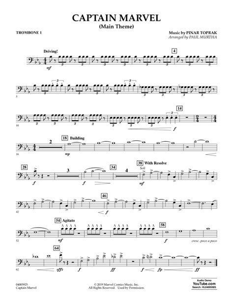 Captain Marvel Main Theme Arr Paul Murtha Trombone 1 By Paul