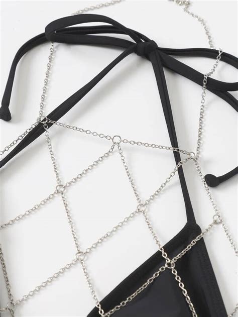 Shein Swim Sxy Pack Chain Decor Triangle Bikini Top Shein Usa