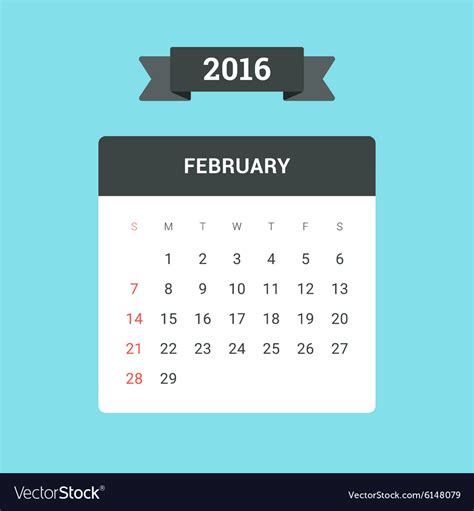 February 2016 Calendar Royalty Free Vector Image