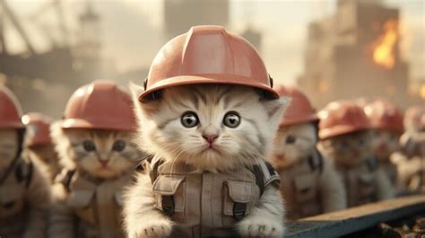 Premium Photo A Group Of Kittens Wearing Hard Hats Ai