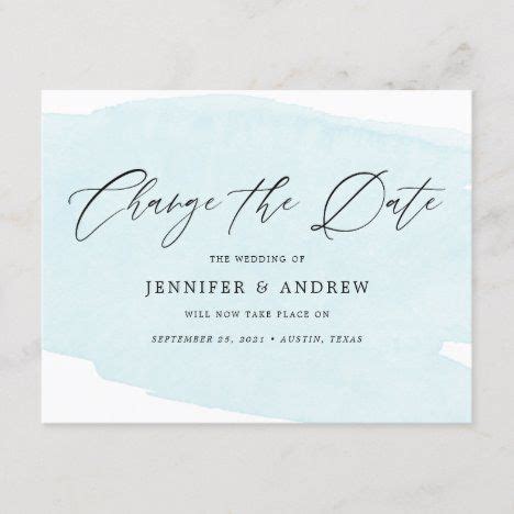 Light Blue Change The Date Wedding Postponement Announcement Postcard