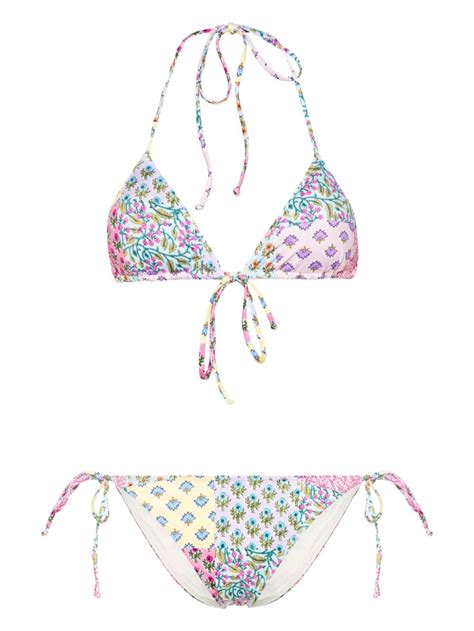 Mc Saint Barth Leah Patchwork Print Bikini Farfetch