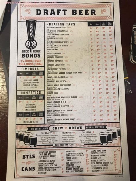 Menu At Brick House Tavern Tap Pub And Bar Sugar Land Southwest Fwy