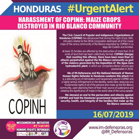 UrgentAlert HONDURAS Harassment Of COPINH Maize Crops Destroyed In