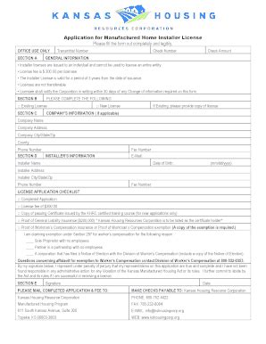 Fillable Online Application For Manufactured Home Installer License Fax