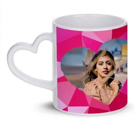 Printed Ceramic Sublimation Heart Handle White Mug For Gifting