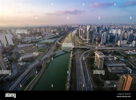 Aerial View Of Octavio Frias De Oliveira Bridge Ponte Estaiada Over